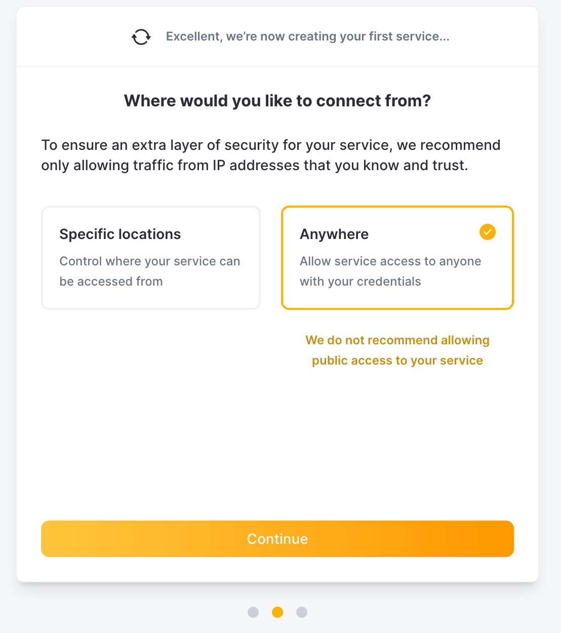Настройки по�дключения ClickHouse Cloud, показывающие конфигурацию доступа по IP