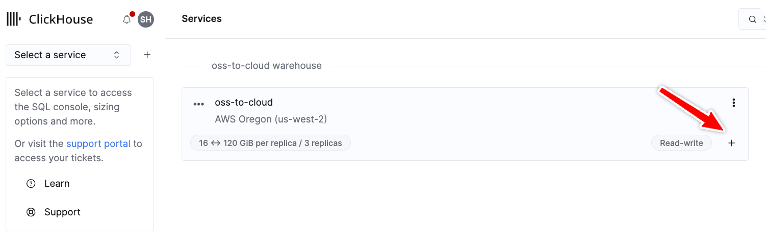 Creating a new service in a warehouse
