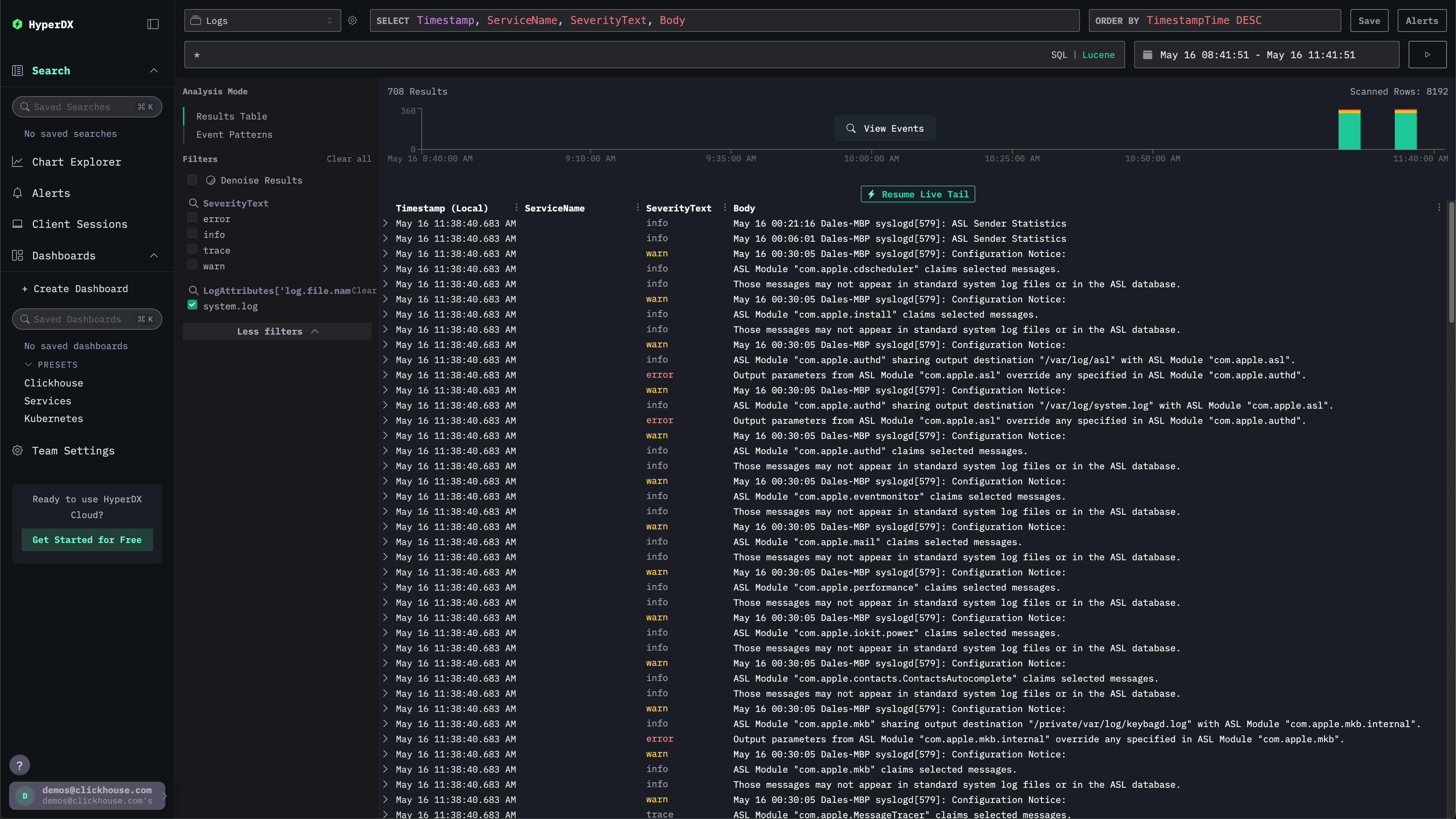 Локальные журналы HyperDX