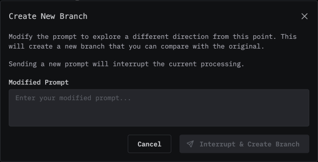 Диалоговое окно Create New Branch