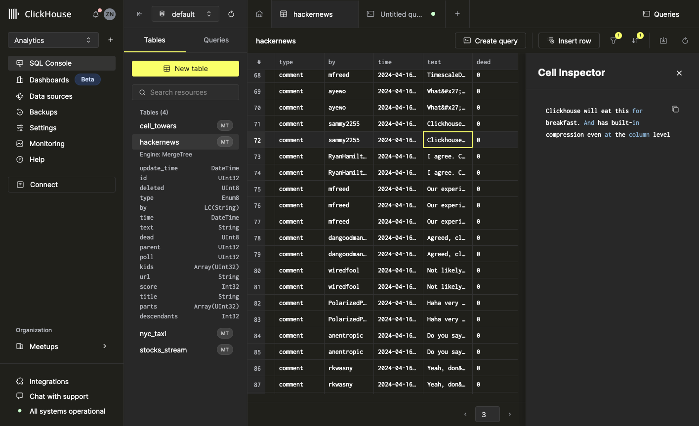 Диалог инспектора ячейки, показывающий содержимое выбранной ячейки