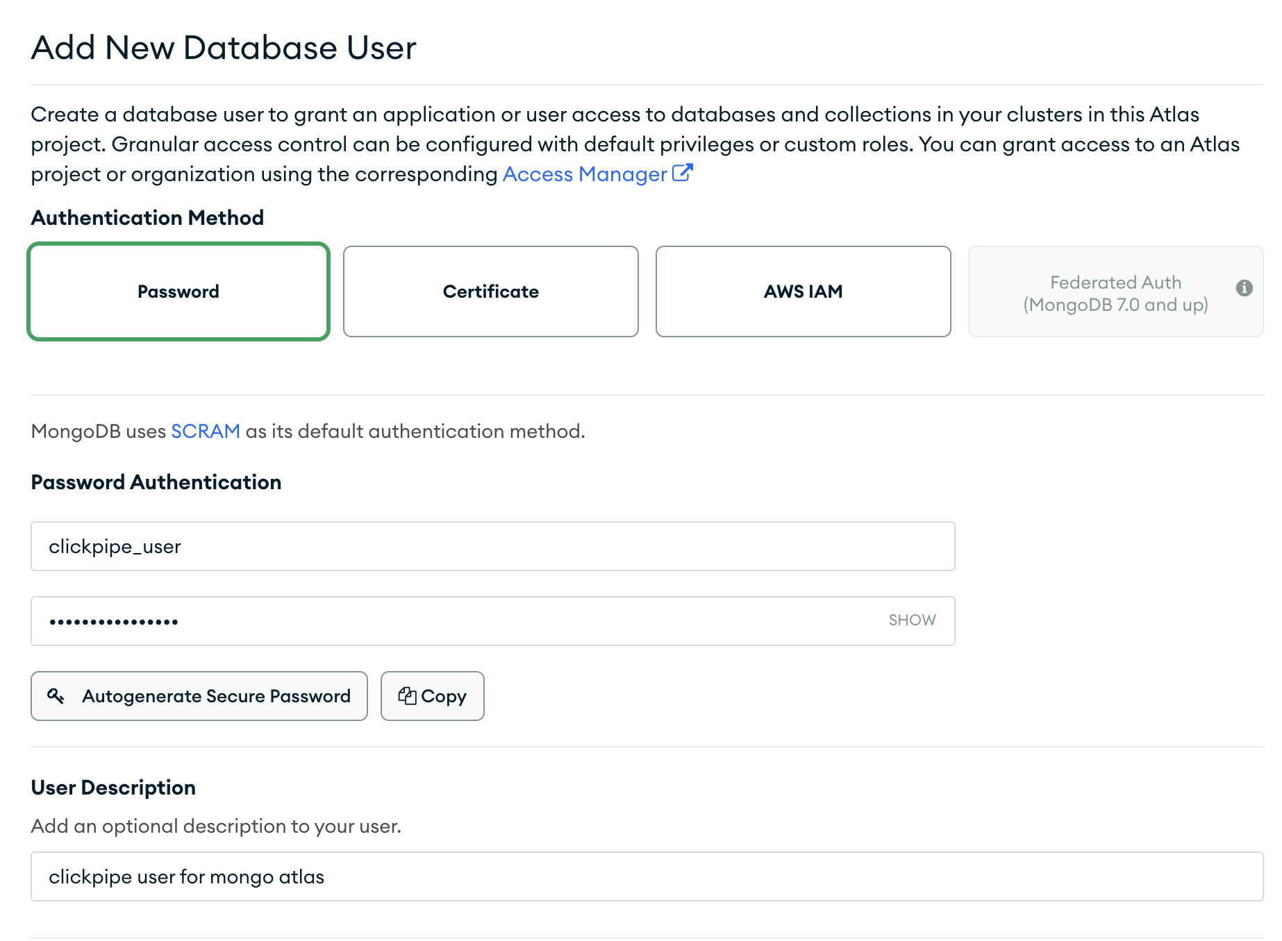 Добавить пользователя базы данных