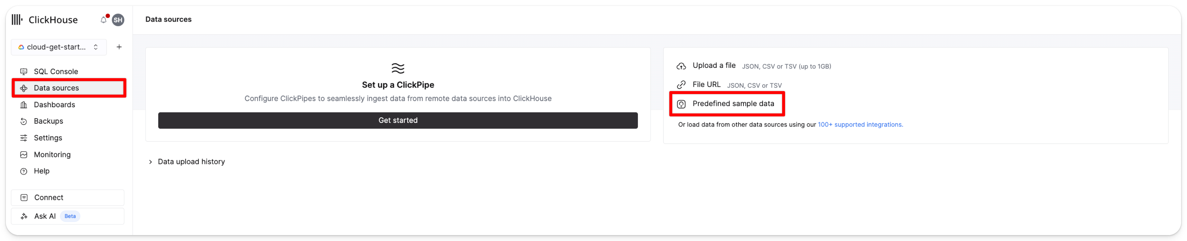 添加示例数据集