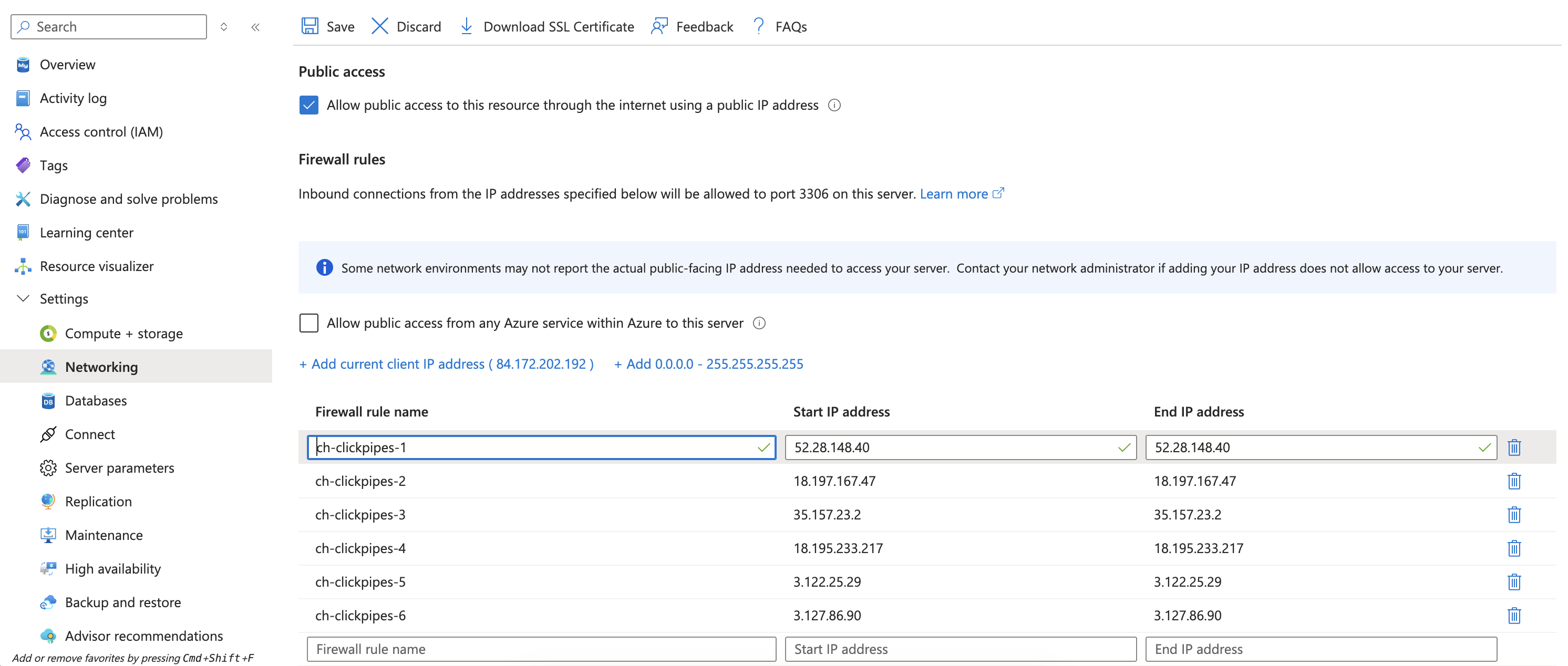 为具有 IP 允许列表的公共访问配置网络