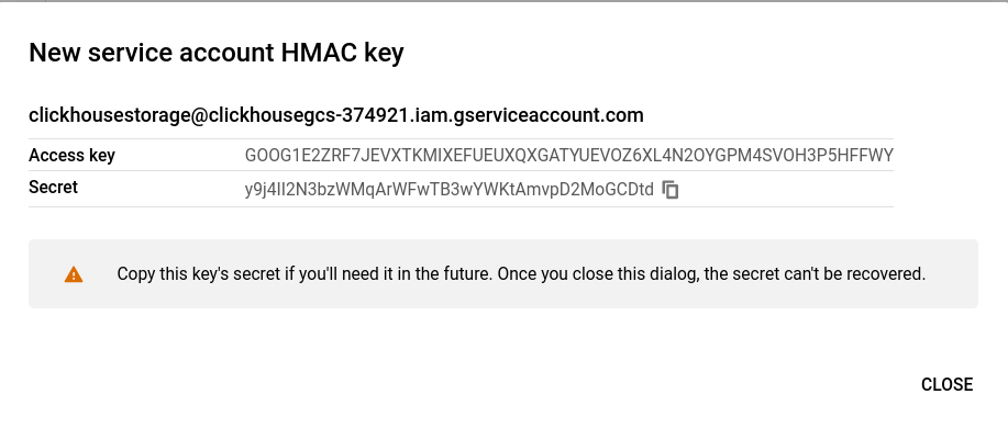 获取在 GCS 中生成的 HMAC 密钥