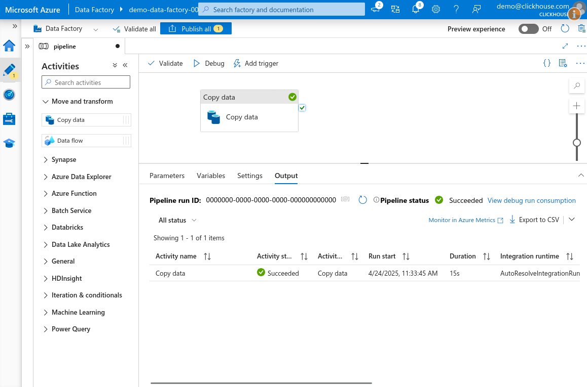 Copy Data Debug 成功