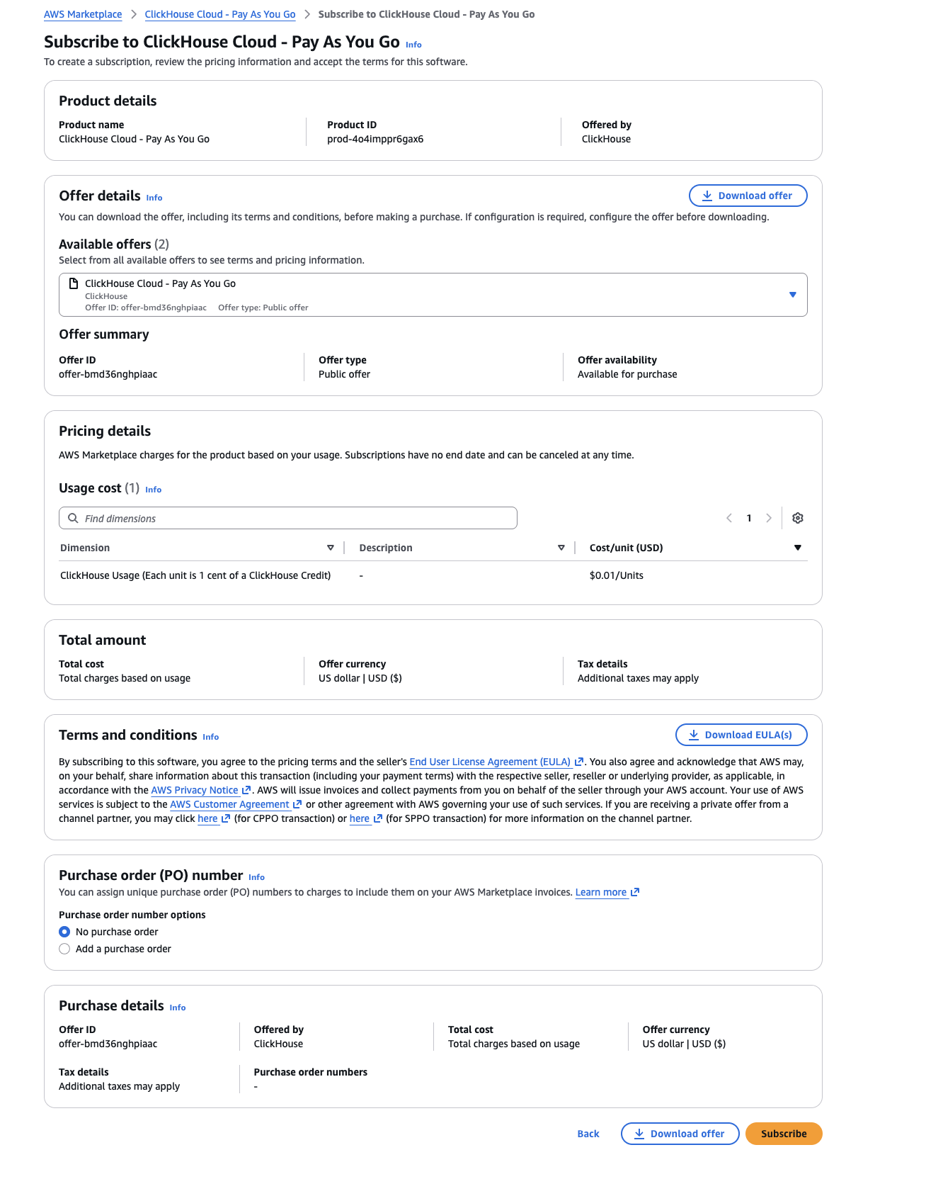 AWS Marketplace 订阅