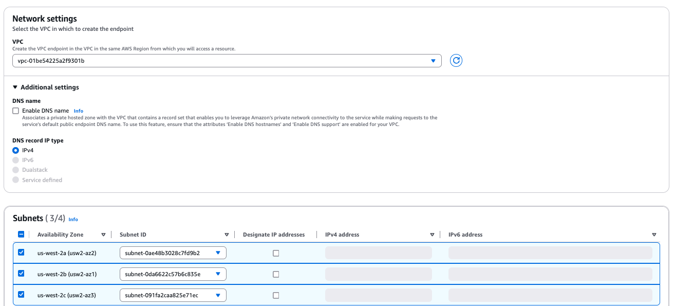 选择 VPC 和子网