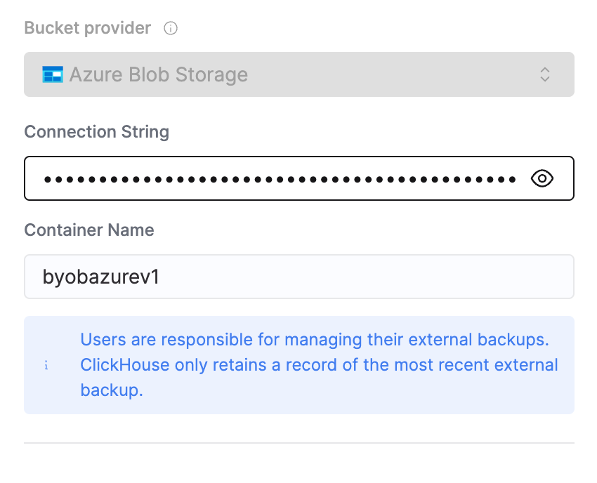 为 Azure 存储帐户提供连接字符串和容器名称