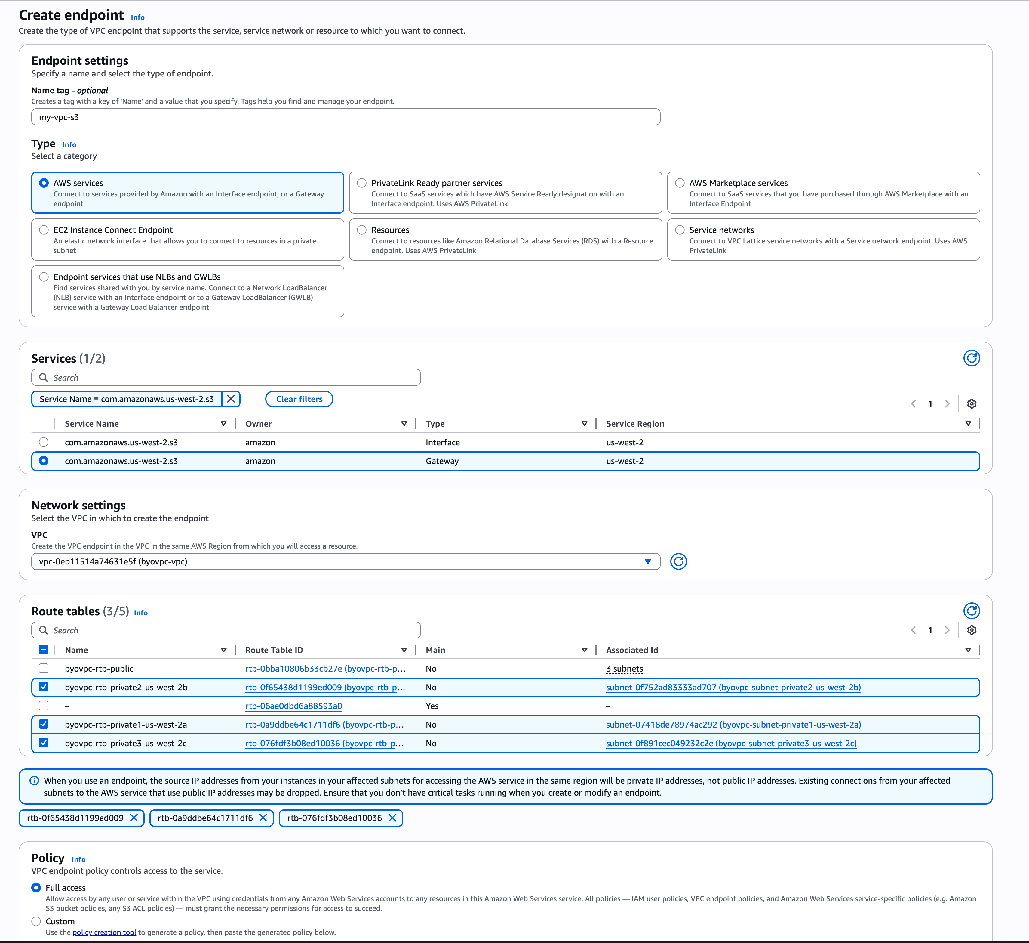 BYOC S3 终端节点