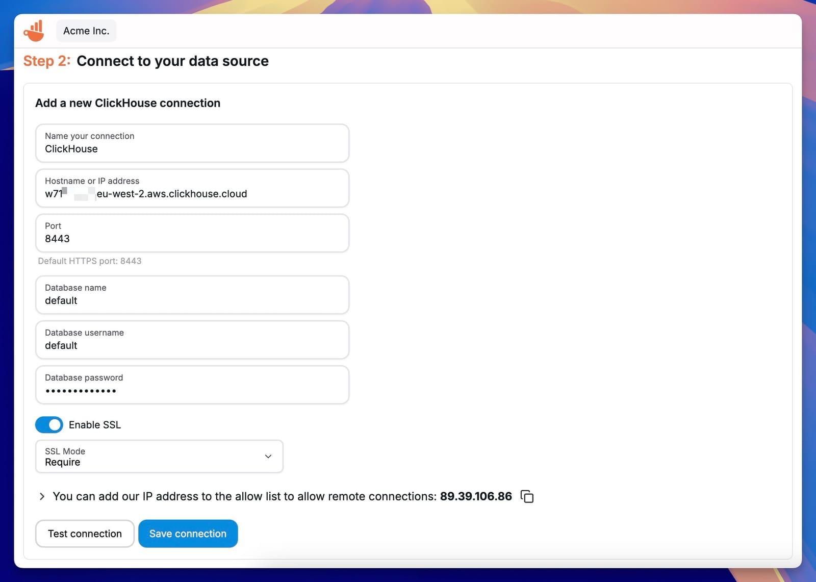 Chartbrew 中的 ClickHouse 连接设置