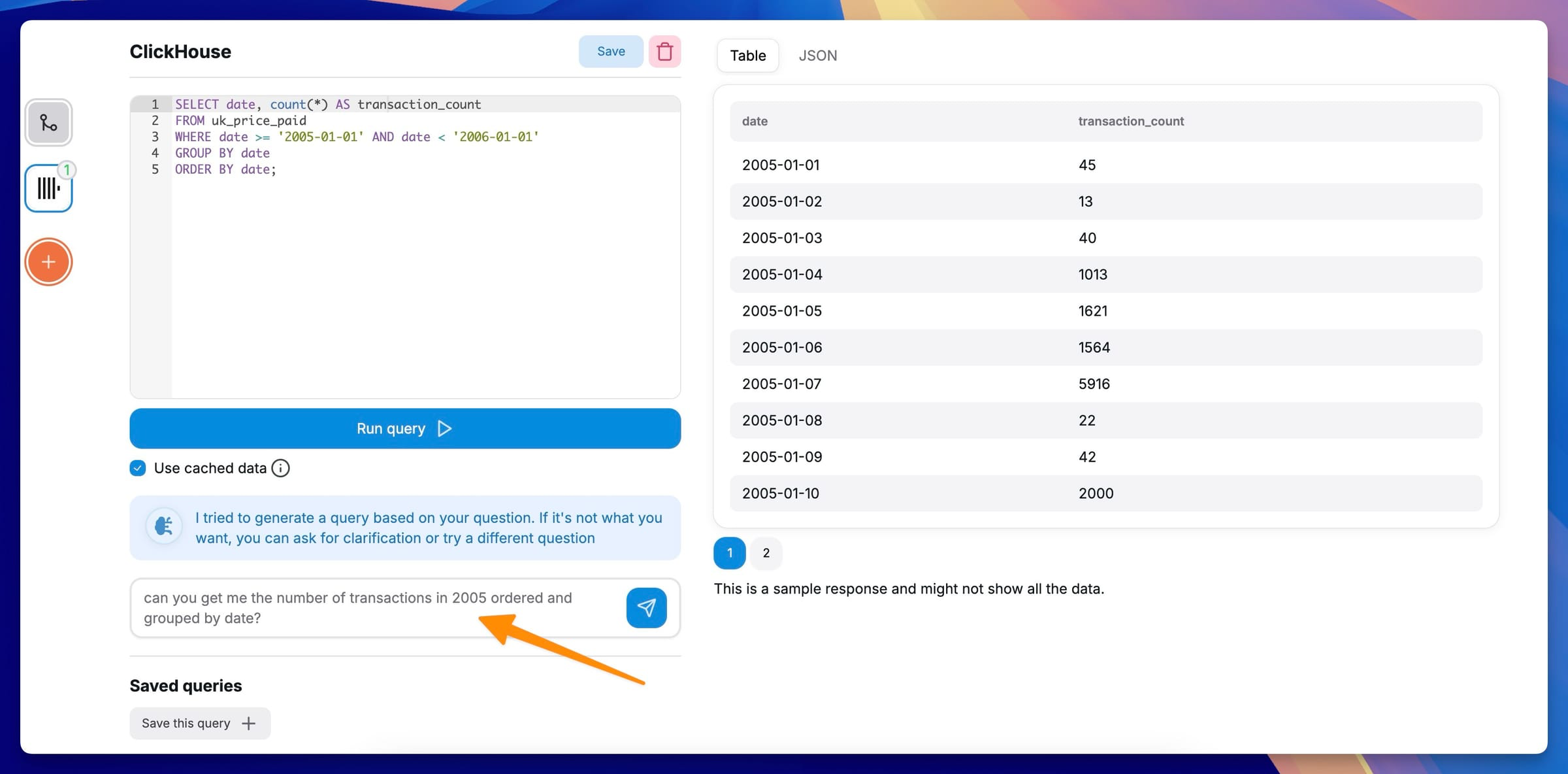 Chartbrew 中的 ClickHouse AI SQL 助手