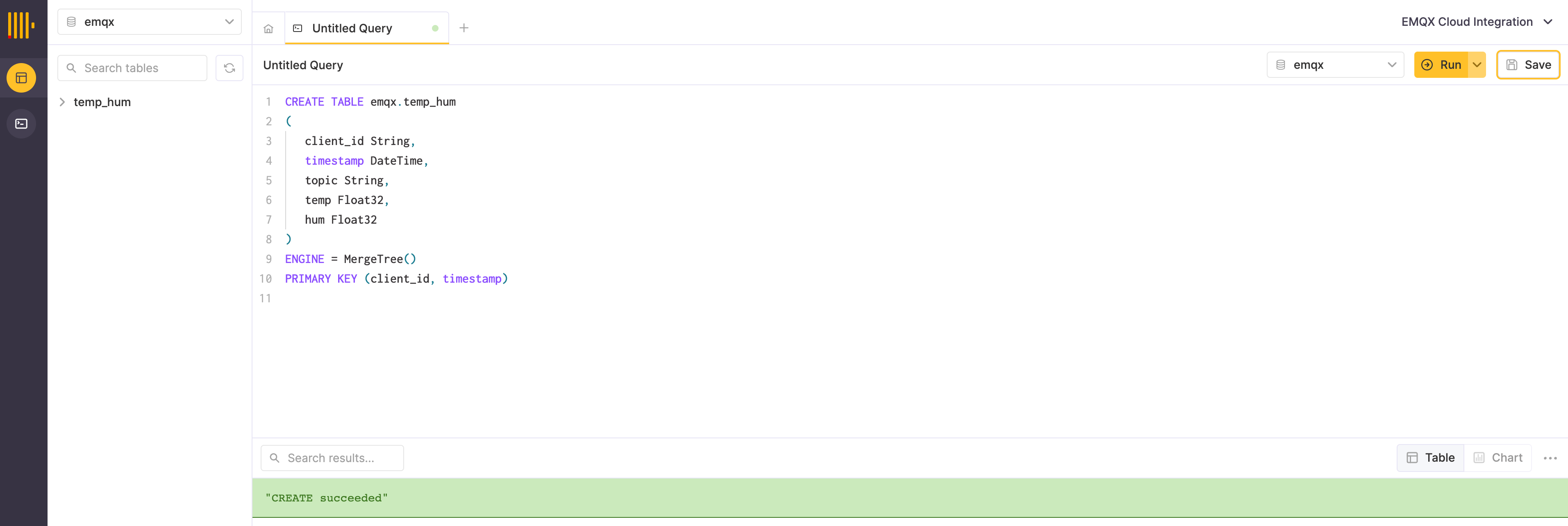 在 ClickHouse Cloud 中执行创建数据库和数据表的 SQL 查询