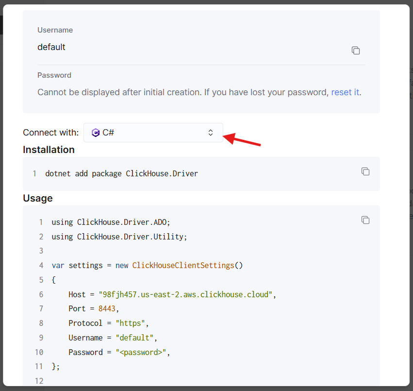 ClickHouse Cloud C# 连接信息