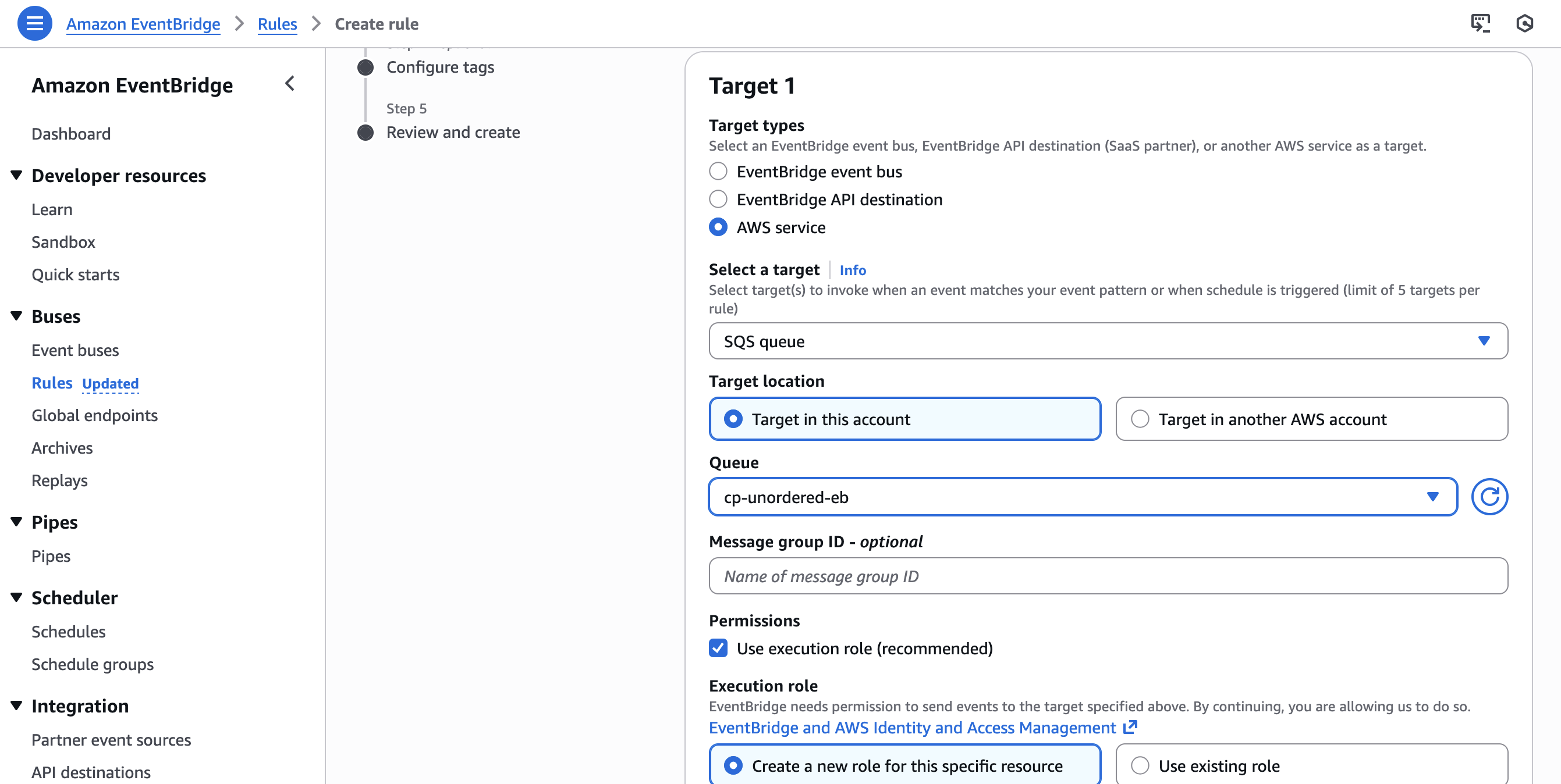 将 SQS 队列设置为 EventBridge 规则目标