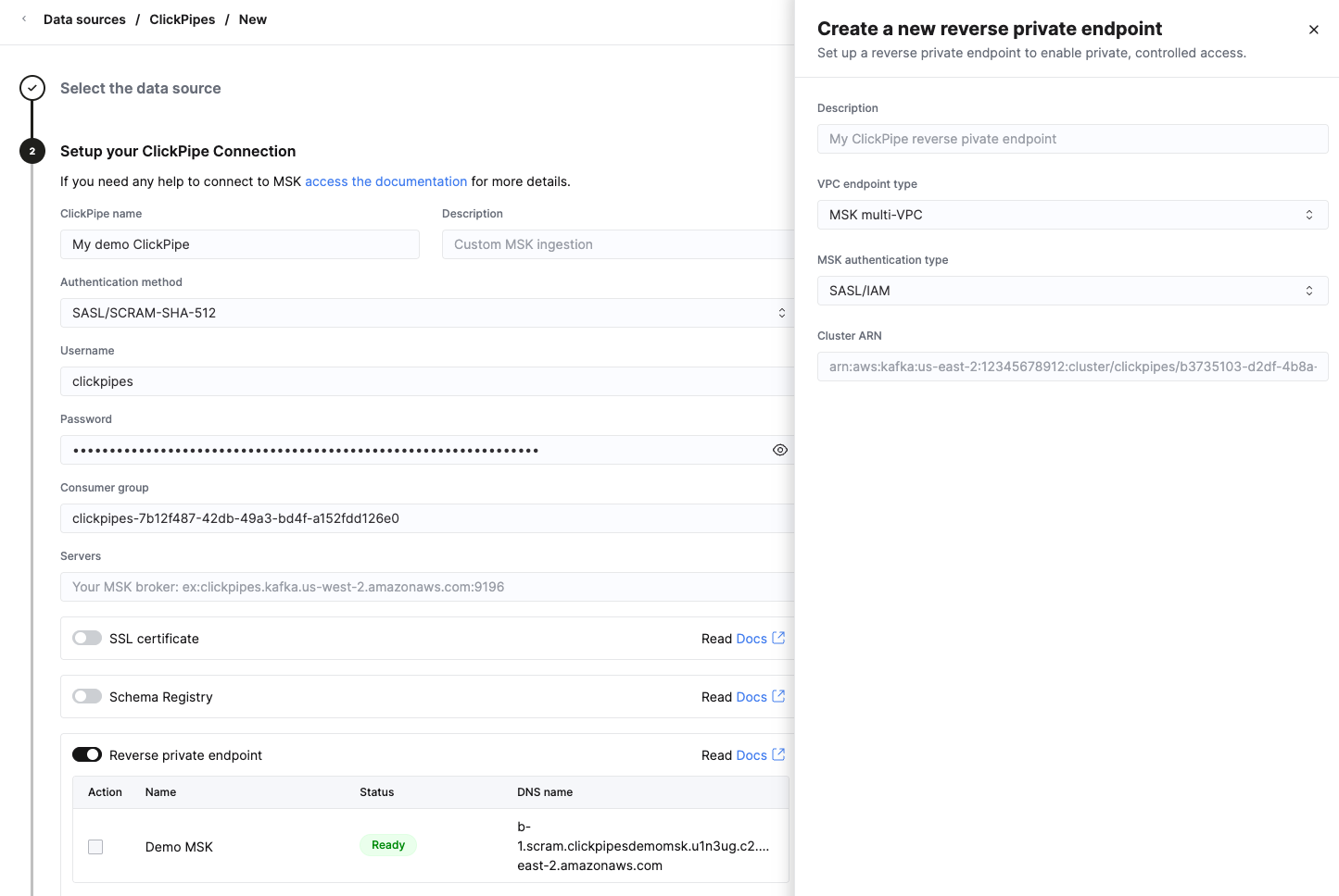 选择反向私有终端节点
