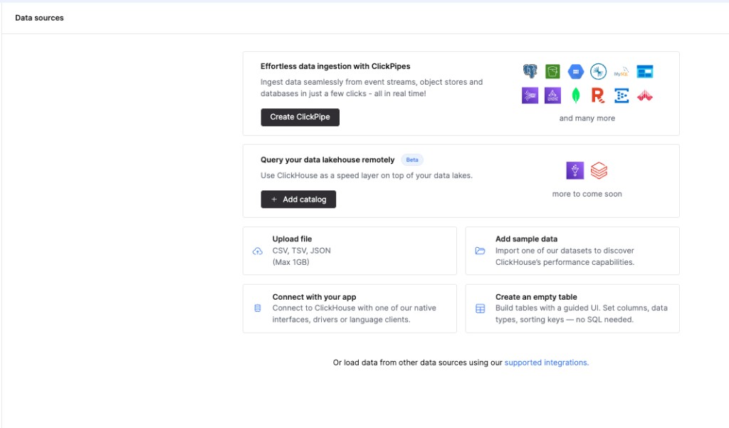 带有数据目录集成的 ClickHouse Cloud UI