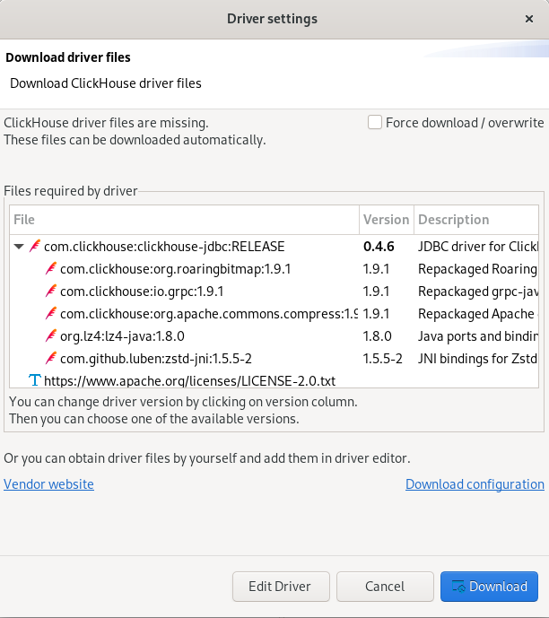 下载 ClickHouse 驱动
