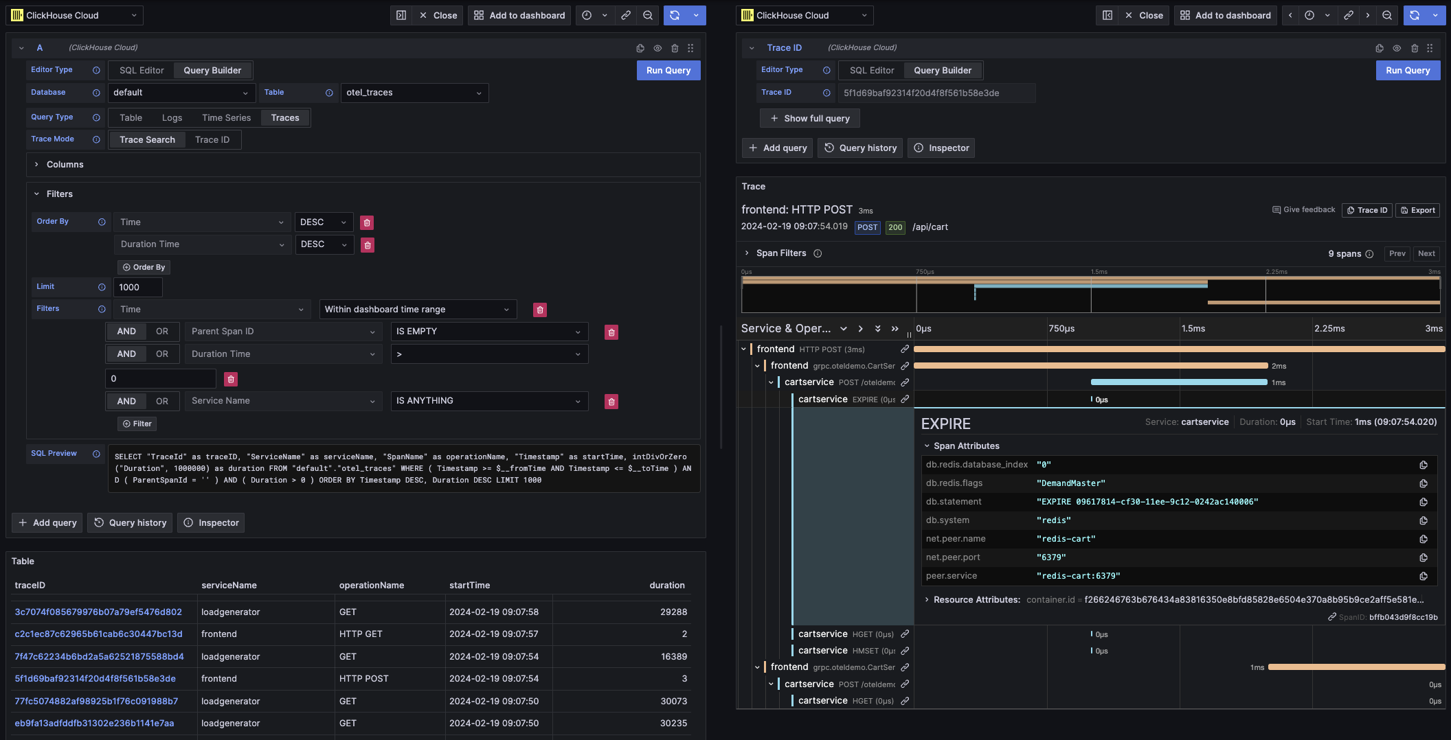 OTel trace 查询示例