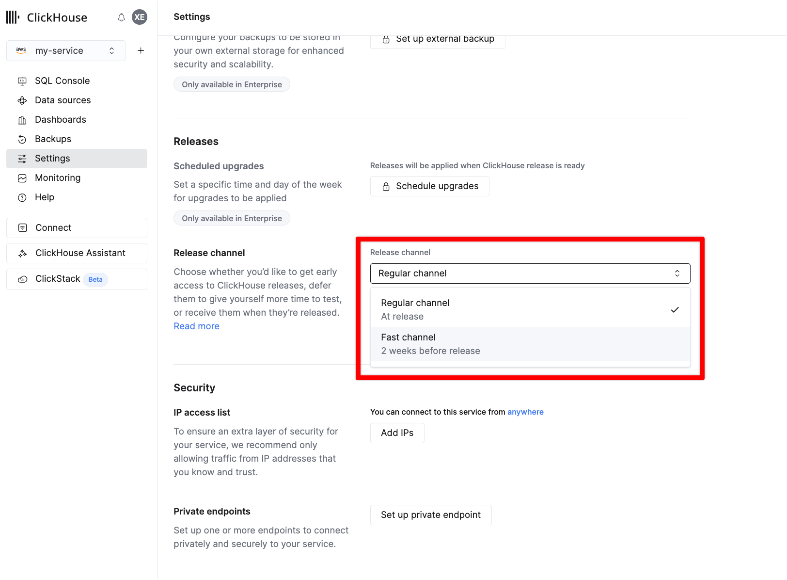 选择发布通道类型