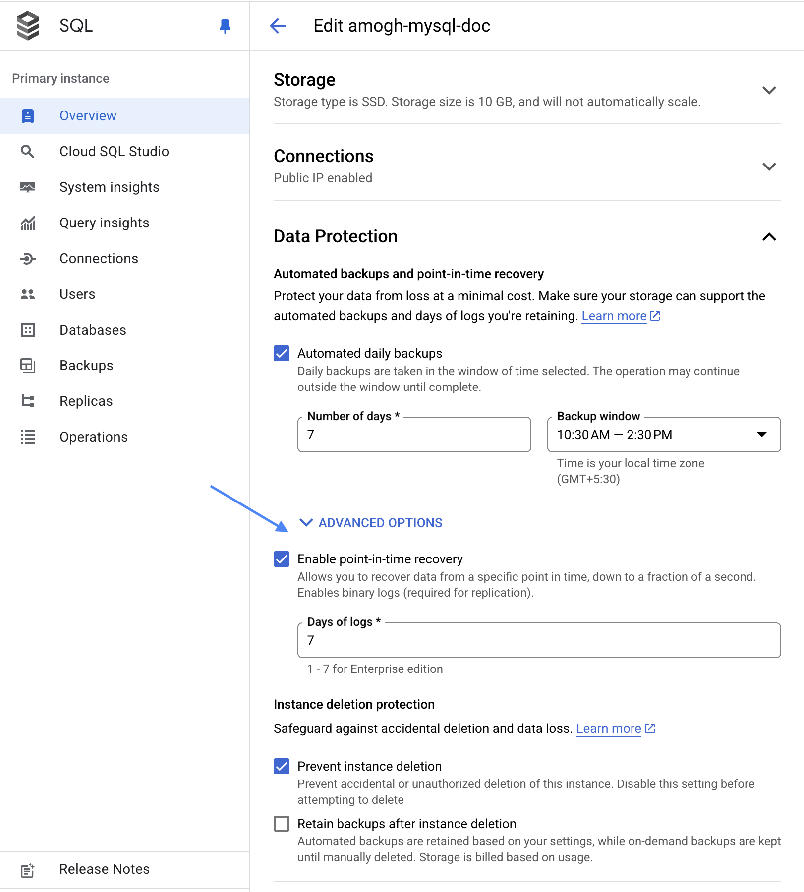 在 Cloud SQL 中启用 PITR