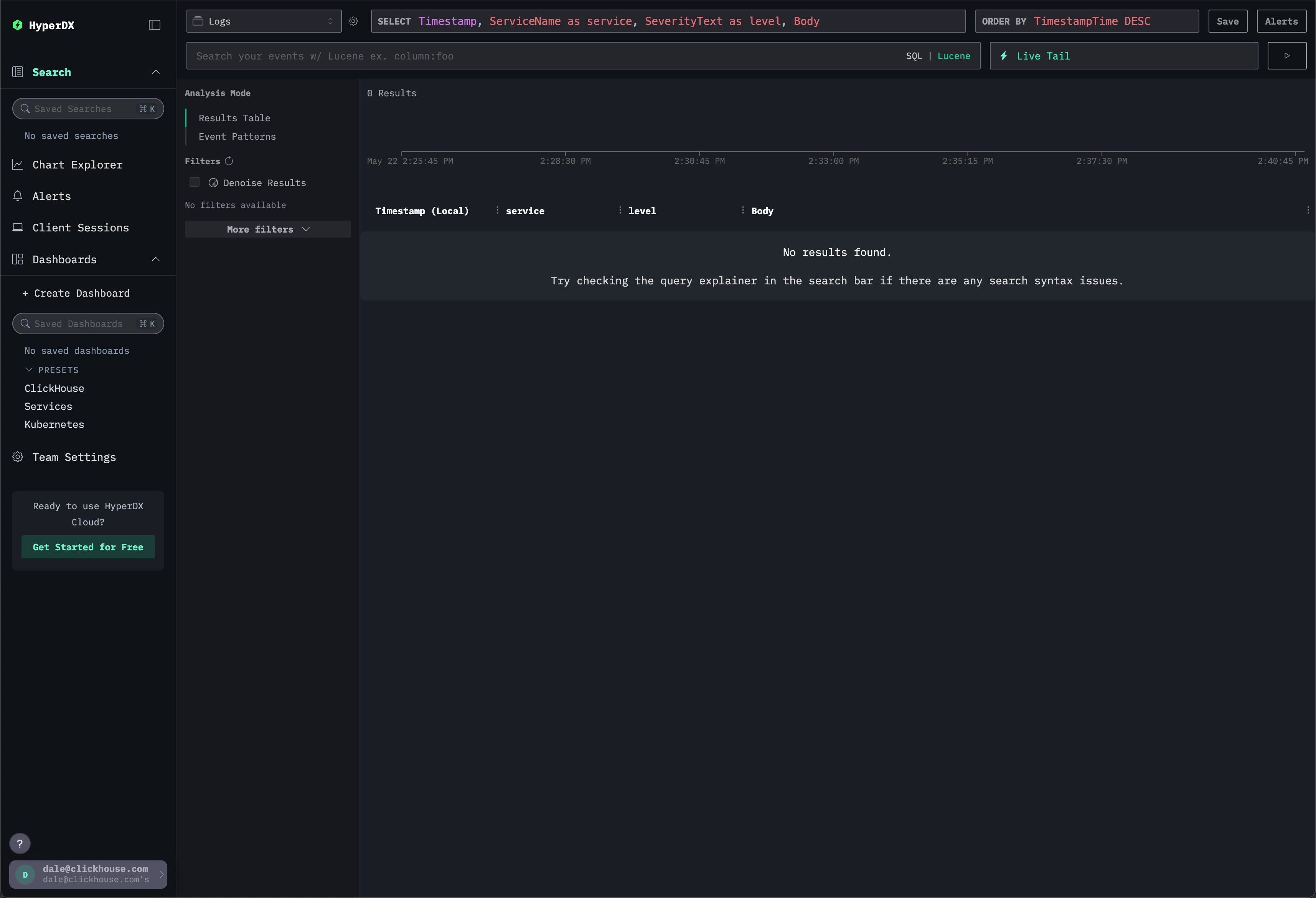 HyperDX 用户界面