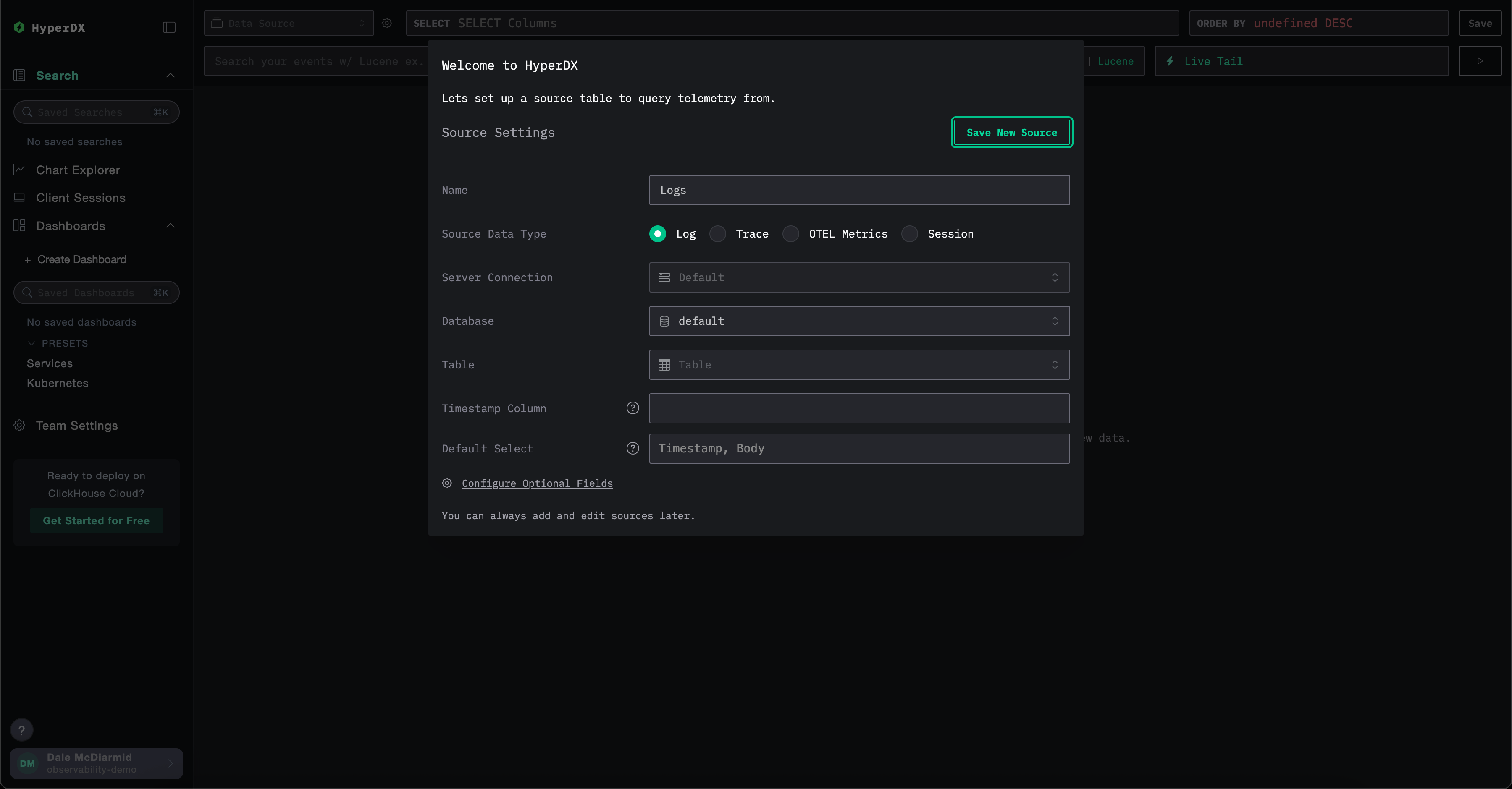 ClickHouse Cloud HyperDX 首页