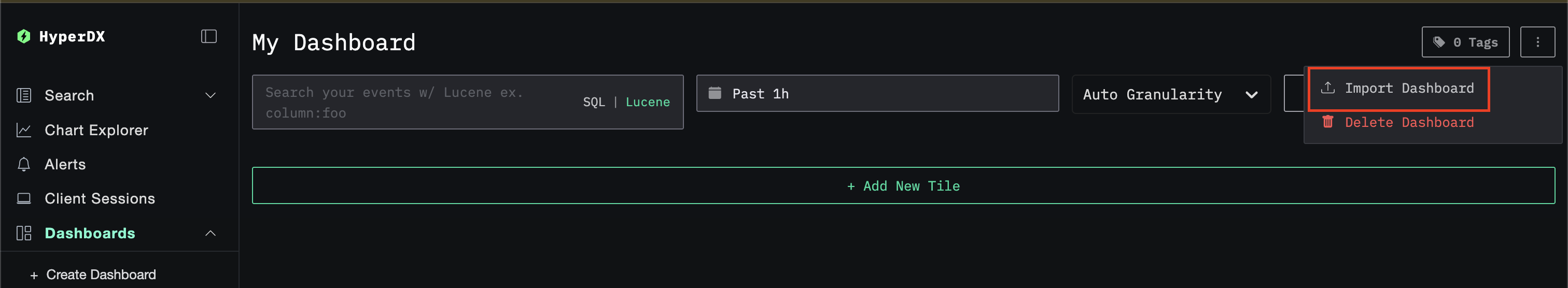 Import dashboard 按钮