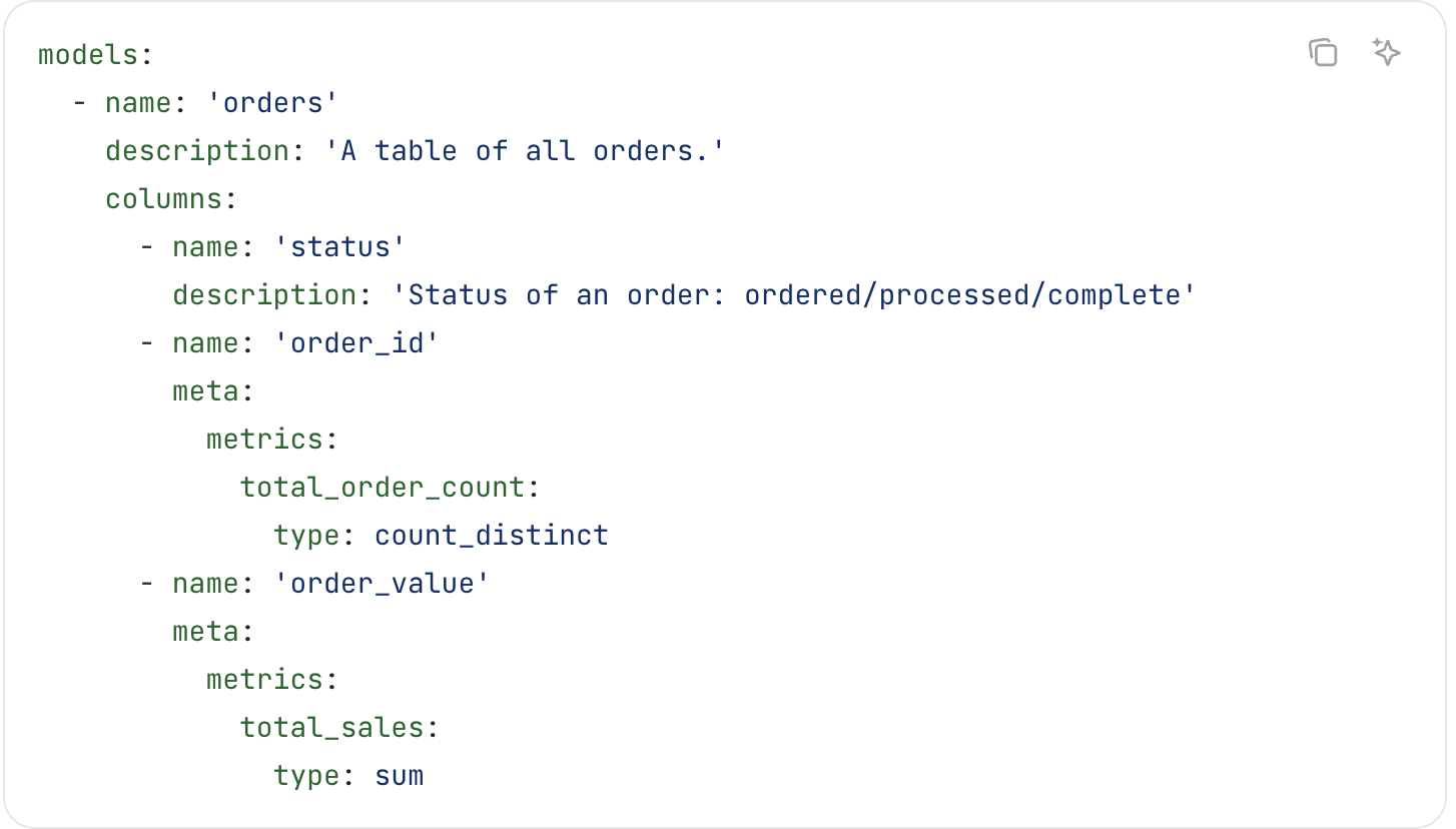 在 .yml 文件中定义指标的示例