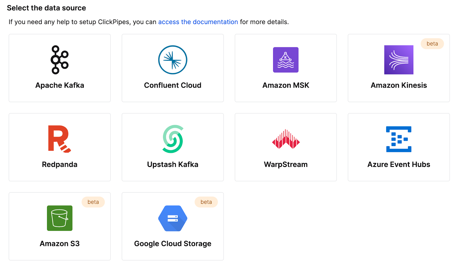 ClickPipes 界面展示 Amazon Kinesis 集成的配置选项