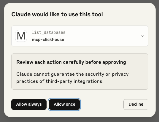 授予使用 list_databases 工具的权限