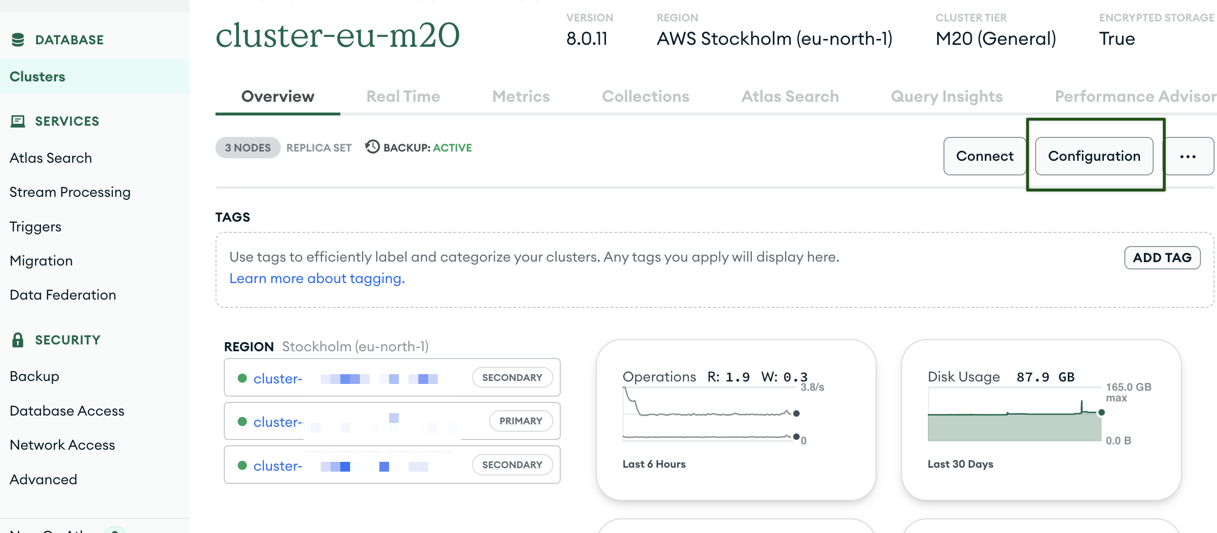 导航到集群配置