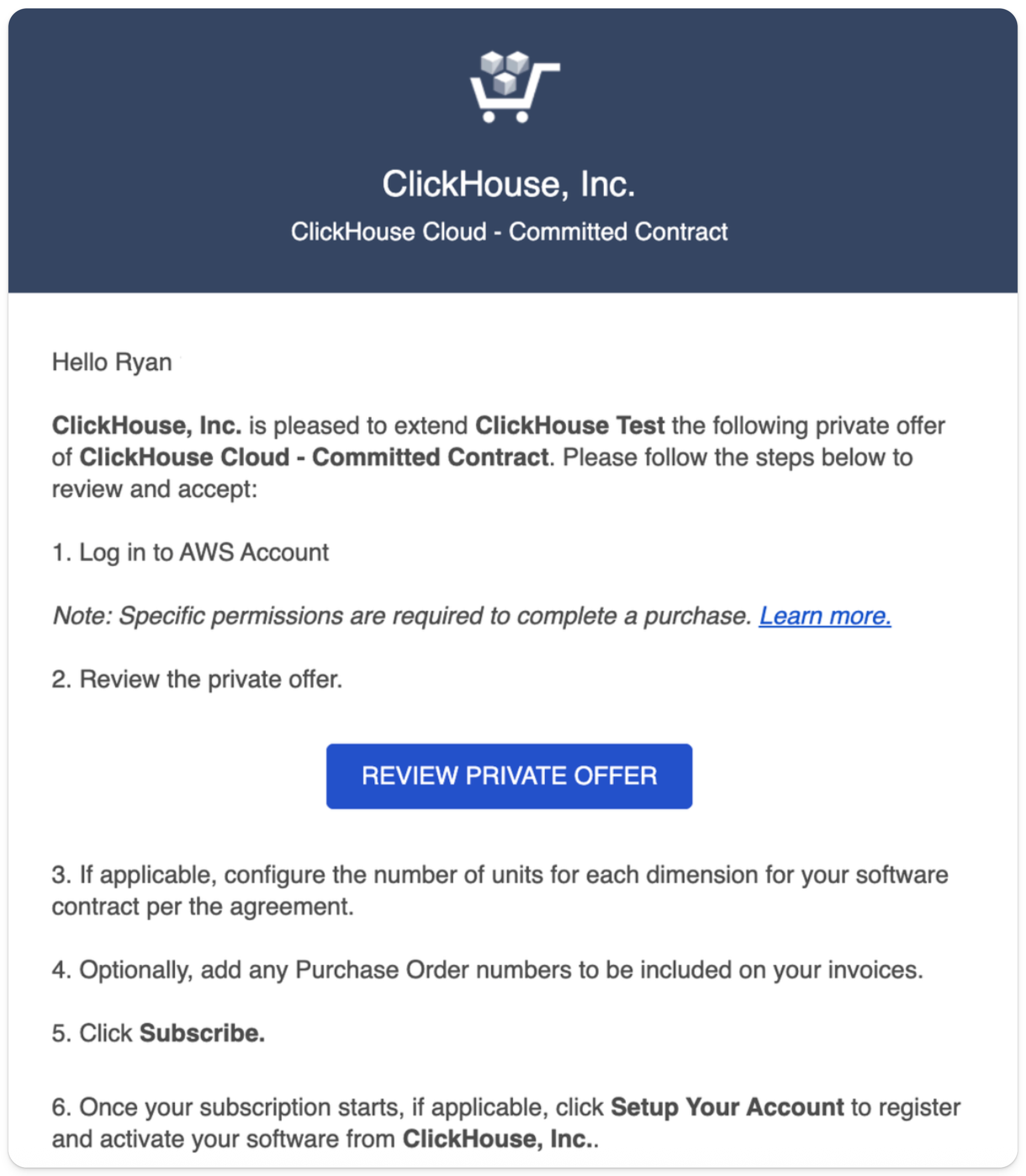 AWS Marketplace 私有优惠电子邮件