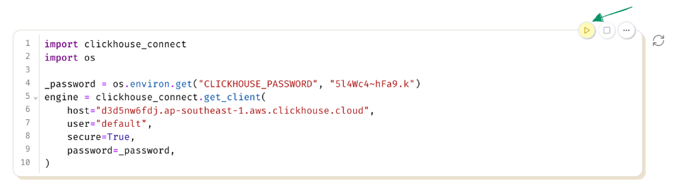 运行单元格以连接到 ClickHouse