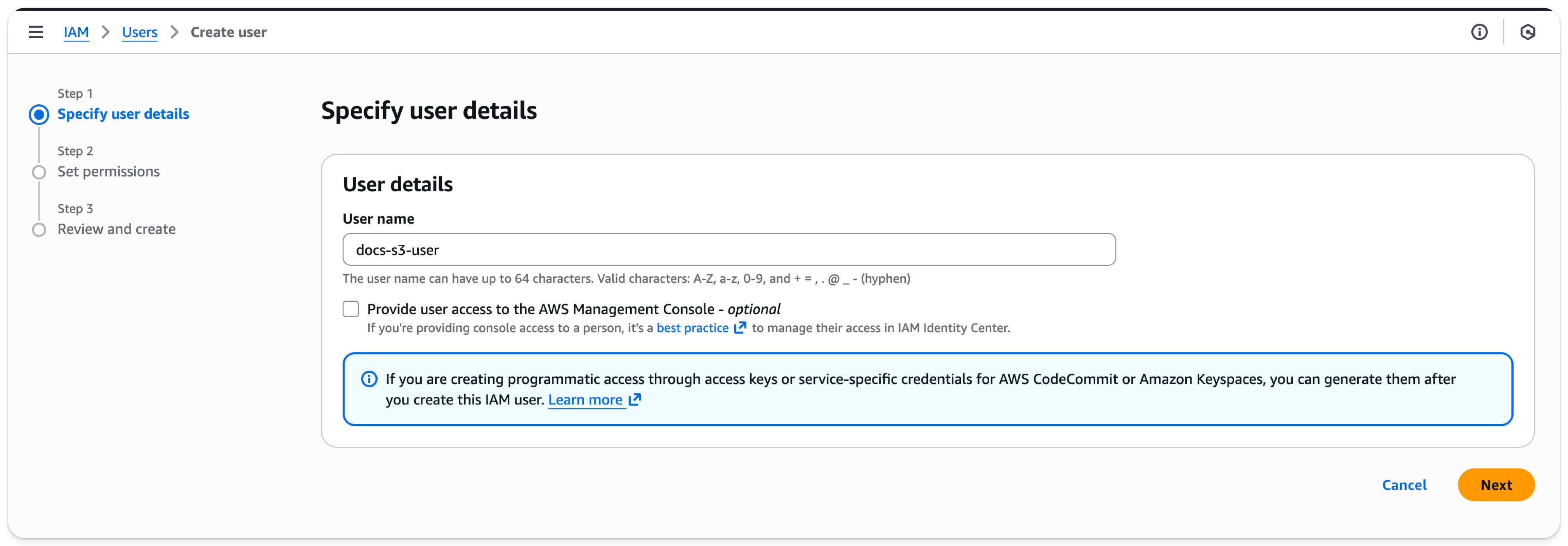 AWS IAM 管理控制台 - 添加新用户