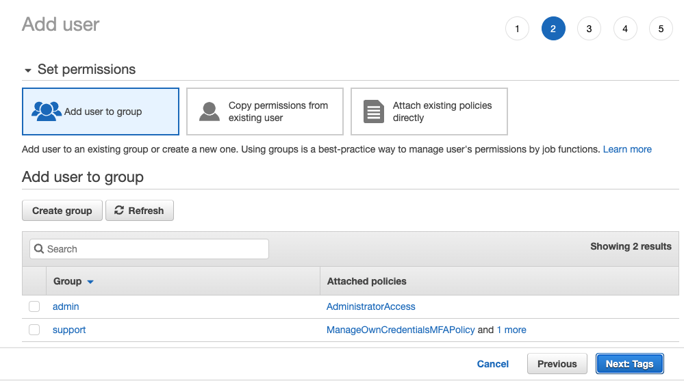 跳过 IAM 用户的组分配
