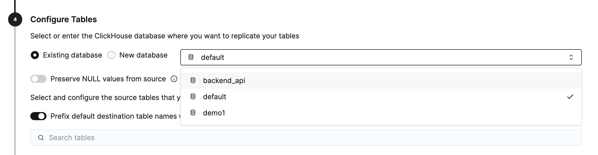选择目标数据库