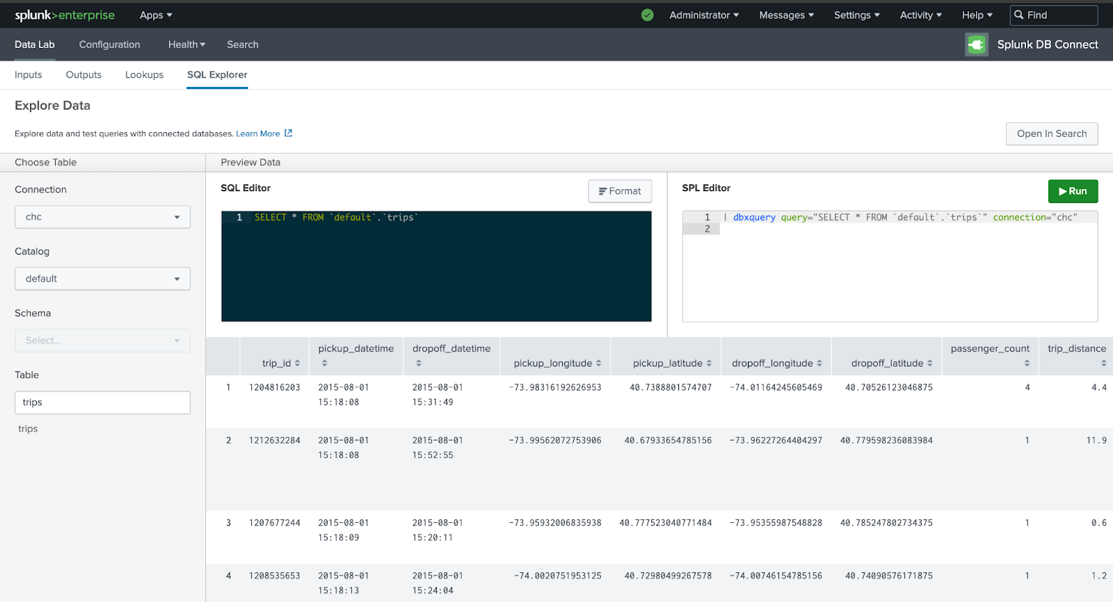 Splunk SQL Explorer 选择连接到 ClickHouse