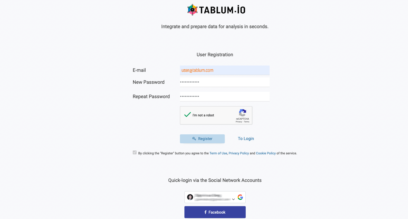 TABLUM.IO 登录页面