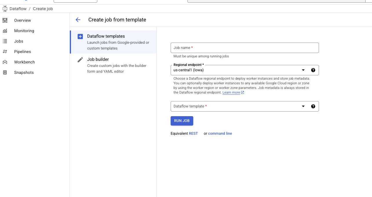 Dataflow 模板初始表单
